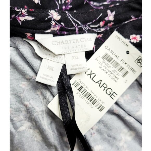 NWT Charter Club Black Floral PJ Set Long Sleeve Top Jogger Pant XXL - Picture 8 of 10